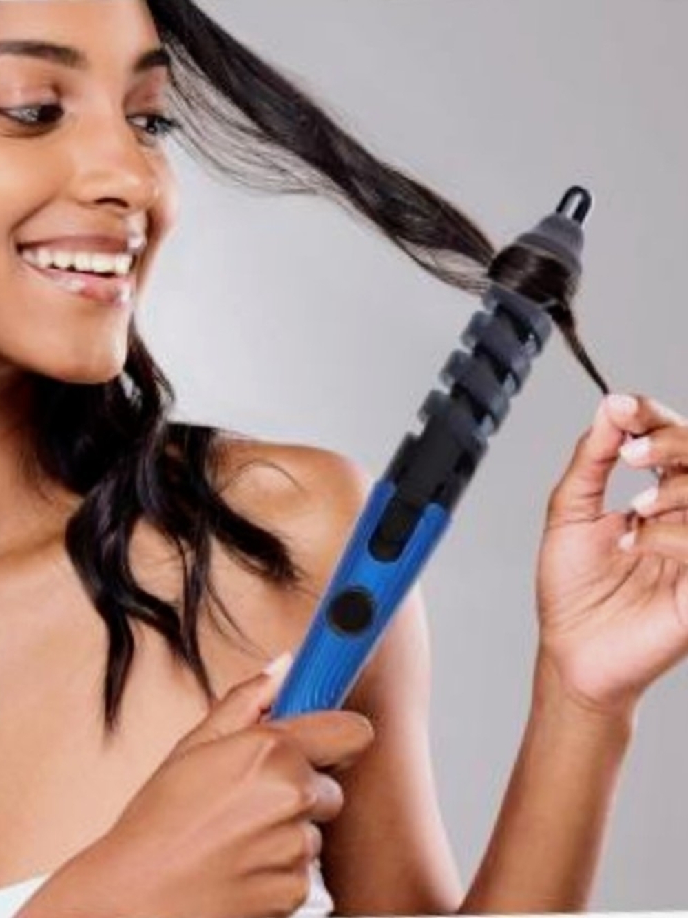 NWOT Blue Ceramic Spiral Curling Wand - Women Hair Styling Tool.